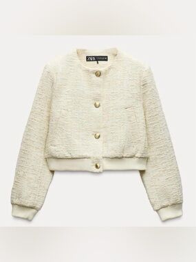 Zara tweed cropped bomber jacket